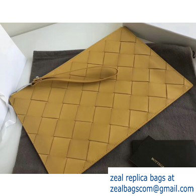 Bottega Veneta Medium Pouch Clutch Bag In Maxi Intreccio Weave Yellow 2019