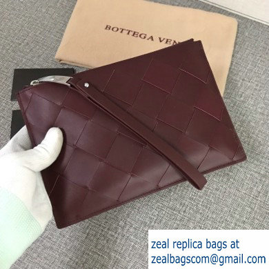 Bottega Veneta Small Pouch Clutch Bag In Maxi Intreccio Weave Burgundy 2019