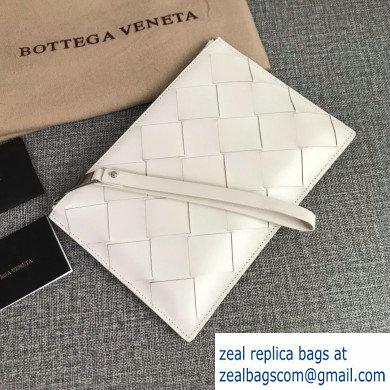 Bottega Veneta Small Pouch Clutch Bag In Maxi Intreccio Weave White 2019 - Click Image to Close