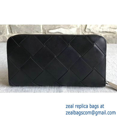 Bottega Veneta Zip Around Wallet In Intreccio Weave Black 2019