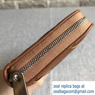 Bottega Veneta Zip Around Wallet In Intreccio Weave Brown 2019