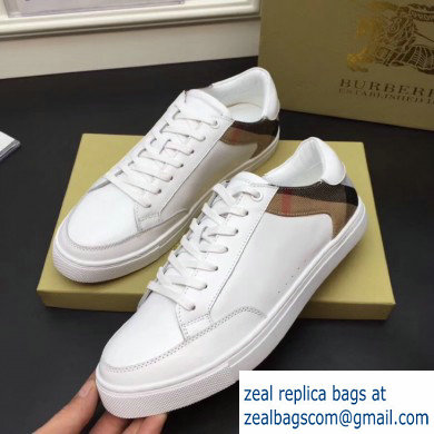 Burberry Leather and House Check Men's Sneakers White 2019 - Click Image to Close
