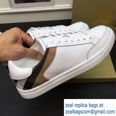 Burberry Leather and House Check Men's Sneakers White 2019 - Click Image to Close