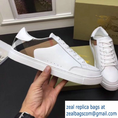 Burberry Leather and House Check Men's Sneakers White 2019 - Click Image to Close