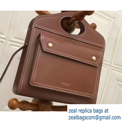 Burberry Mini Topstitch Detail Leather Pocket Bag Brown 2019 - Click Image to Close