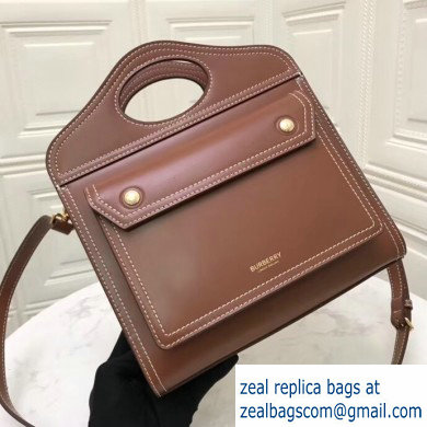 Burberry Mini Topstitch Detail Leather Pocket Bag Brown 2019 - Click Image to Close