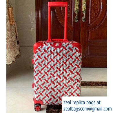 Burberry Monogram Trolley Travel Luggage Bag Red