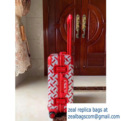 Burberry Monogram Trolley Travel Luggage Bag Red