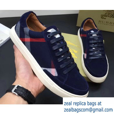 Burberry Vintage Check and Suede Men's Sneakers Dark Blue 01 2019 - Click Image to Close