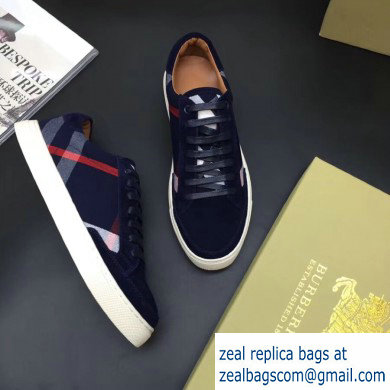 Burberry Vintage Check and Suede Men's Sneakers Dark Blue 01 2019 - Click Image to Close