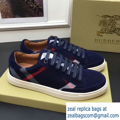 Burberry Vintage Check and Suede Men's Sneakers Dark Blue 01 2019 - Click Image to Close