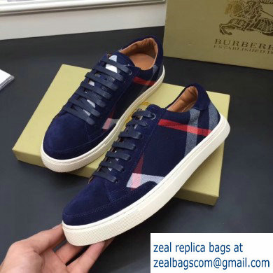 Burberry Vintage Check and Suede Men's Sneakers Dark Blue 01 2019 - Click Image to Close