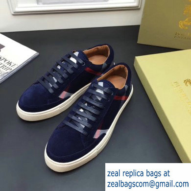 Burberry Vintage Check and Suede Men's Sneakers Dark Blue 01 2019 - Click Image to Close