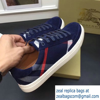 Burberry Vintage Check and Suede Men's Sneakers Dark Blue 01 2019 - Click Image to Close