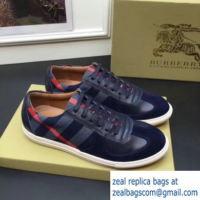 Burberry Vintage Check and Suede Men's Sneakers Dark Blue 02 2019 - Click Image to Close