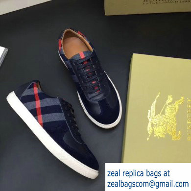 Burberry Vintage Check and Suede Men's Sneakers Dark Blue 02 2019 - Click Image to Close
