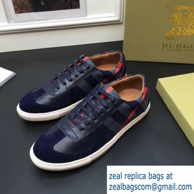 Burberry Vintage Check and Suede Men's Sneakers Dark Blue 02 2019 - Click Image to Close