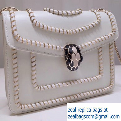 Bvlgari Serpenti Forever 20cm Woven Chain Crossbody Bag White 2019