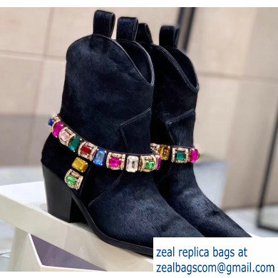 Casadei Heel 8cm Rodeo Crystals Cowboy Ankle Boots Black 2019 - Click Image to Close