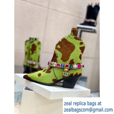 Casadei Heel 8cm Rodeo Crystals Cowboy Ankle Boots Green/Brown 2019 - Click Image to Close