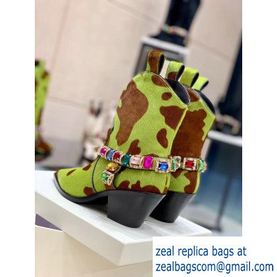 Casadei Heel 8cm Rodeo Crystals Cowboy Ankle Boots Green/Brown 2019 - Click Image to Close