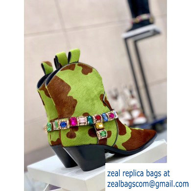 Casadei Heel 8cm Rodeo Crystals Cowboy Ankle Boots Green/Brown 2019