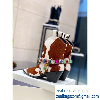 Casadei Heel 8cm Rodeo Crystals Cowboy Ankle Boots White/Brown 2019 - Click Image to Close