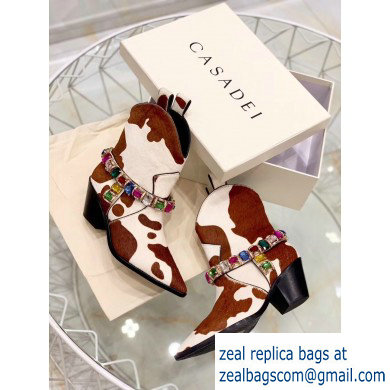 Casadei Heel 8cm Rodeo Crystals Cowboy Ankle Boots White/Brown 2019 - Click Image to Close