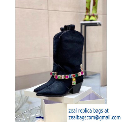 Casadei Heel 8cm Rodeo Crystals Cowboy Boots Black 2019