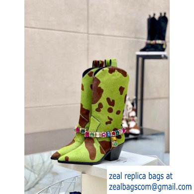 Casadei Heel 8cm Rodeo Crystals Cowboy Boots Green/Brown 2019