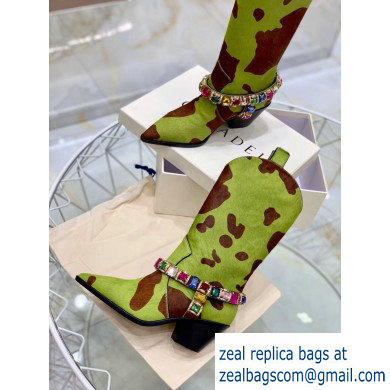 Casadei Heel 8cm Rodeo Crystals Cowboy Boots Green/Brown 2019 - Click Image to Close