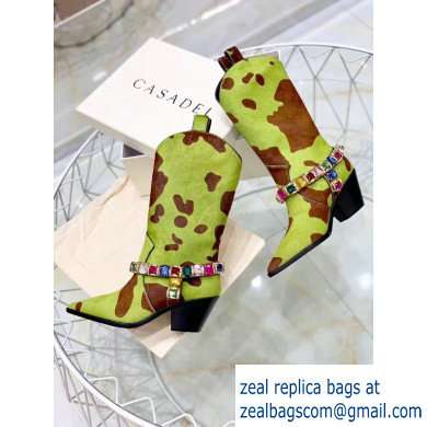 Casadei Heel 8cm Rodeo Crystals Cowboy Boots Green/Brown 2019 - Click Image to Close