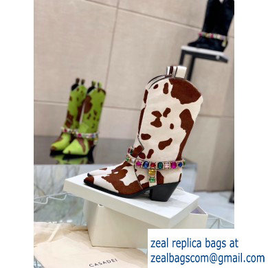 Casadei Heel 8cm Rodeo Crystals Cowboy Boots White/Brown 2019 - Click Image to Close