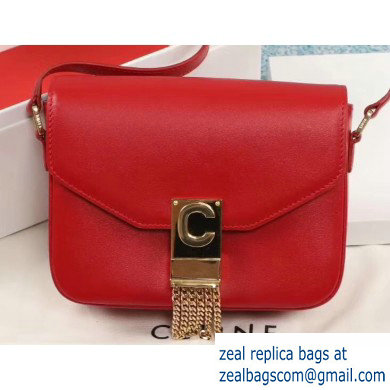 Celine Small C Bag with Pampille in Shiny Calfskin Red 2019