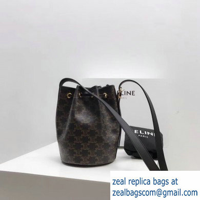 Celine Small Drawstring Bucket Triomphe Canvas Bag Black 2019