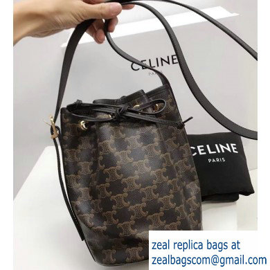 Celine Small Drawstring Bucket Triomphe Canvas Bag Black 2019 - Click Image to Close