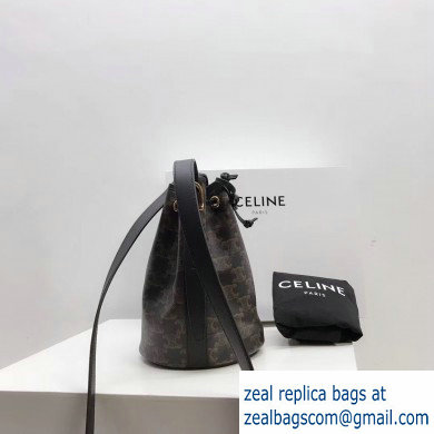 Celine Small Drawstring Bucket Triomphe Canvas Bag Black 2019