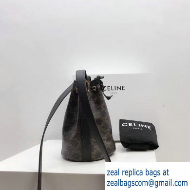 Celine Small Drawstring Bucket Triomphe Canvas Bag Black 2019 - Click Image to Close