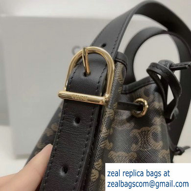 Celine Small Drawstring Bucket Triomphe Canvas Bag Black 2019