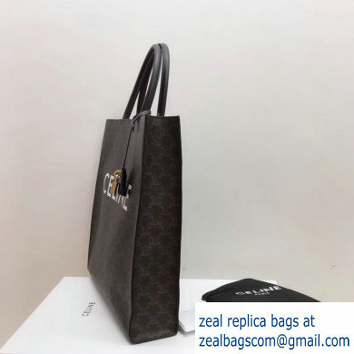 Celine Vertical Cabas Triomphe Canvas Large Tote Bag Black 2019 - Click Image to Close