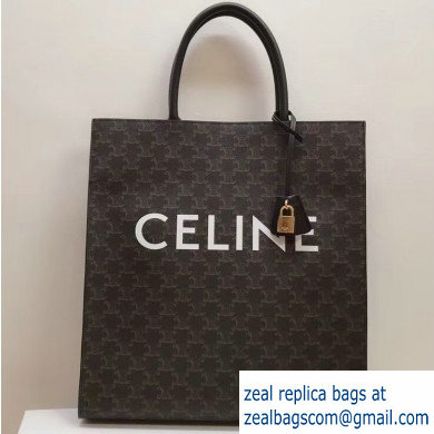 Celine Vertical Cabas Triomphe Canvas Large Tote Bag Black 2019