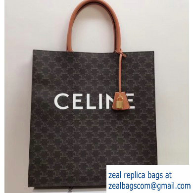 Celine Vertical Cabas Triomphe Canvas Large Tote Bag Brown 2019 - Click Image to Close