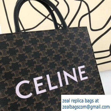 Celine Vertical Cabas Triomphe Canvas Small Tote Bag Black 2019