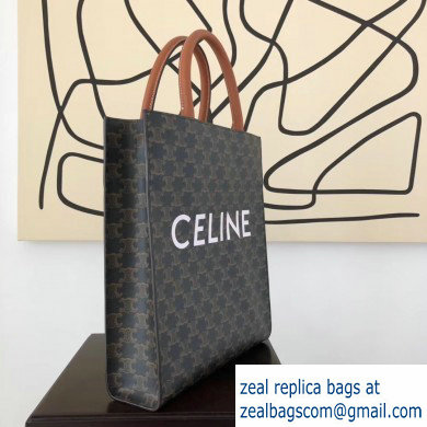 Celine Vertical Cabas Triomphe Canvas Small Tote Bag Brown 2019 - Click Image to Close