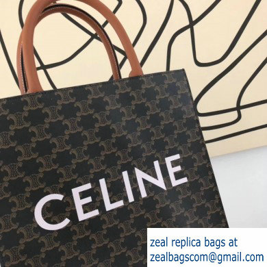 Celine Vertical Cabas Triomphe Canvas Small Tote Bag Brown 2019 - Click Image to Close