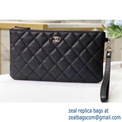 Chanel Classic Pouch Clutch Bag A009 in Grained Calfskin Black