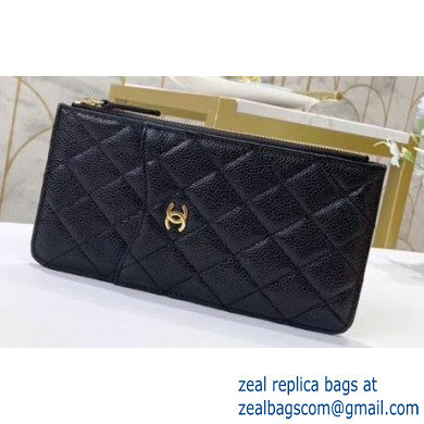 Chanel Classic Pouch Clutch Bag for iPhone 84402 AP0225 in Grained Calfskin Black/Gold