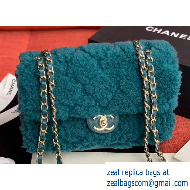 Chanel Furry Shearling Lambskin Classic Flap Medium Bag AS1063 Dark Green 2019