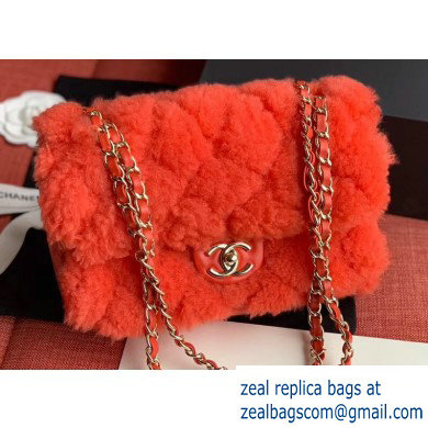 Chanel Furry Shearling Lambskin Classic Flap Medium Bag AS1063 Red 2019