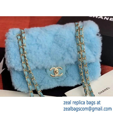 Chanel Furry Shearling Lambskin Classic Flap Medium Bag AS1063 Sky Blue 2019